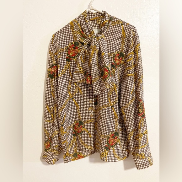 Euforia Made In Italy 100% Silk Houndstooth Blouse Size 44 - Picture 1 of 3